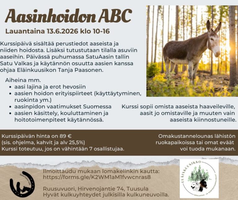 Mainoskuva aasinhoidon abc kurssista